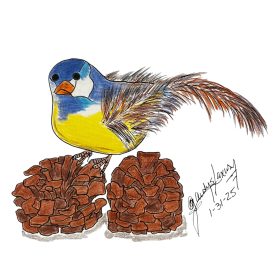 PINES AND PLUMAGE, Ink on Sketch Paper, 6 x 8 in, 2025